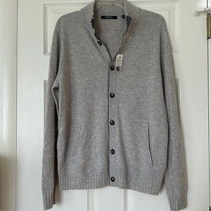 NWT Saks Fifth Ave Cashmere Light Heather Gray Button Down Sweater